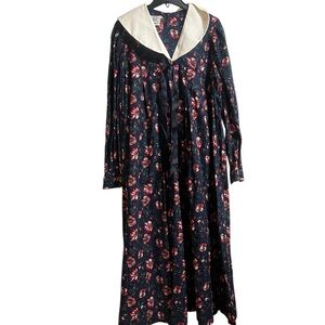 LAURA ASHLEY Vintage Sz 14 Floral Brushed Cotton Edwardian Sailor Style Smock